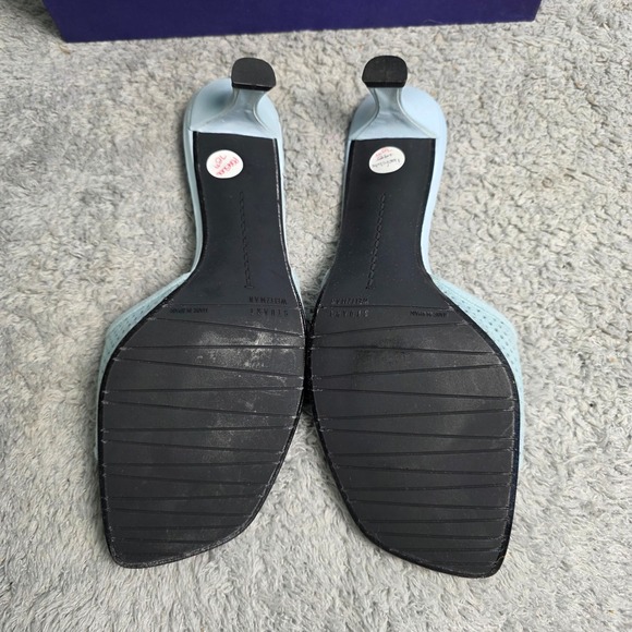 VTG NEW Stuart Weitzman Baby Blue Suede Leather Square Toe Heeled Sandals 9.5M - Picture 6 of 9